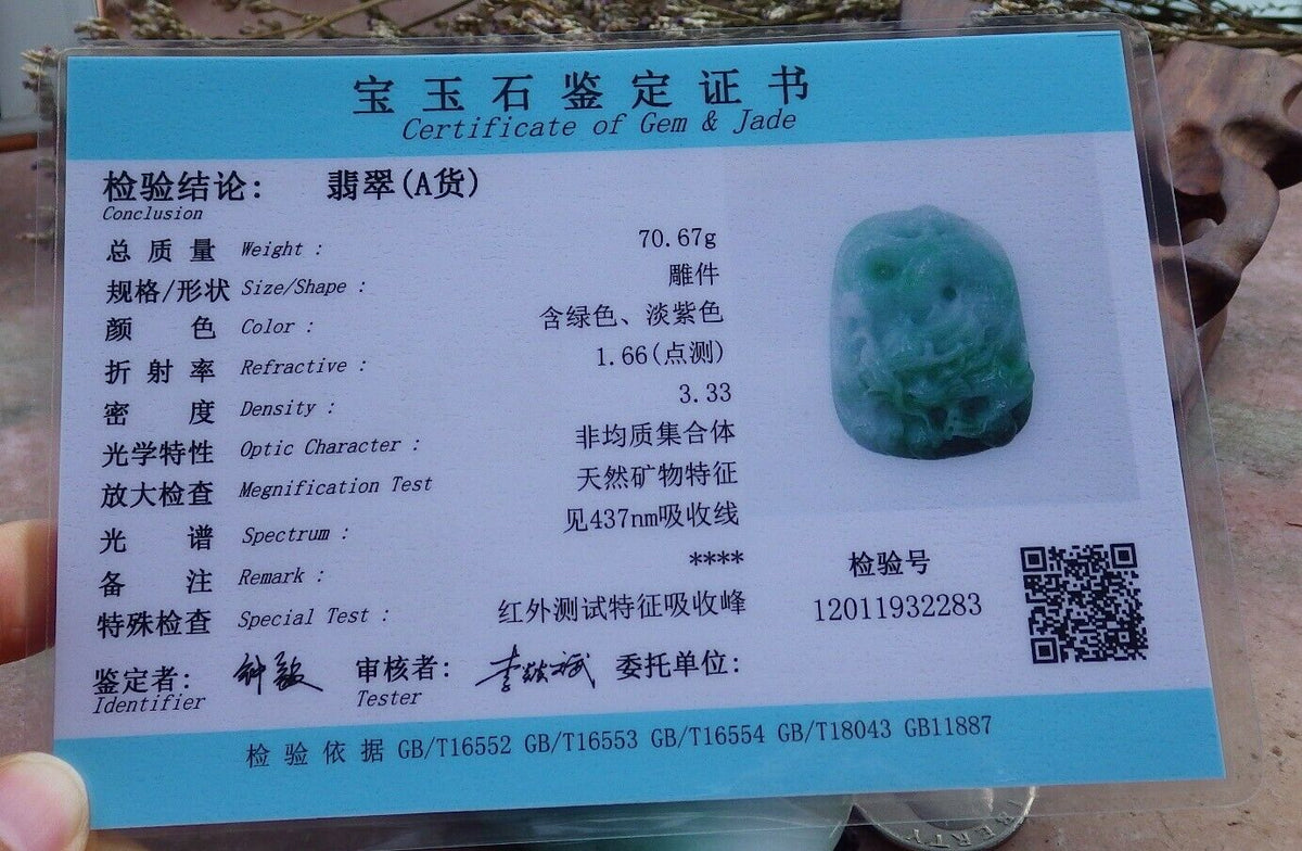 Certified Hand Carved Green Natural Myanmar Burma A Jade Jadeite Dragon Turtle Chop Seal Display