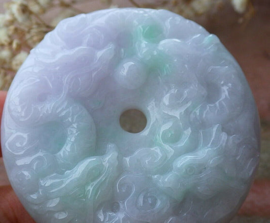 Certified Hand Carved Lavender Natural Myanmar Burma A Jade jadeite 9 Dragon Spit Bead Pendant Necklace