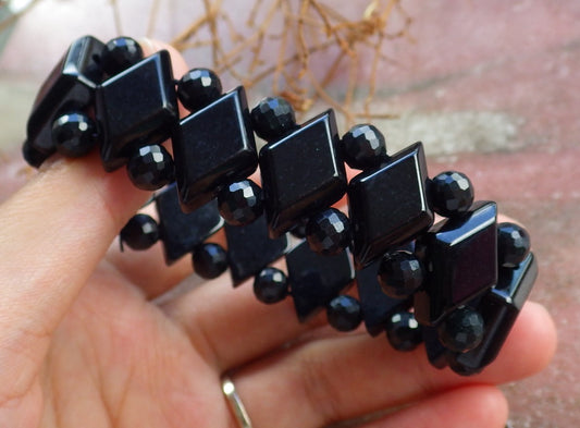 Certified Hand Carved Black Green 100% Natural Myanmar Burma A Jade Jadeite Beads Bangle Bracelet 17mm ( It can Adjust from 7-8 Inchs )