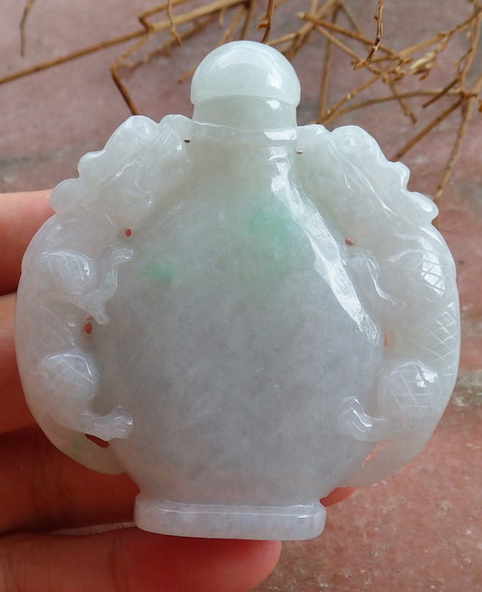 Certified Hand Carved Lavender Natural Myanmar Burma A Jade jadeite Dragon Snuff Bottle Display