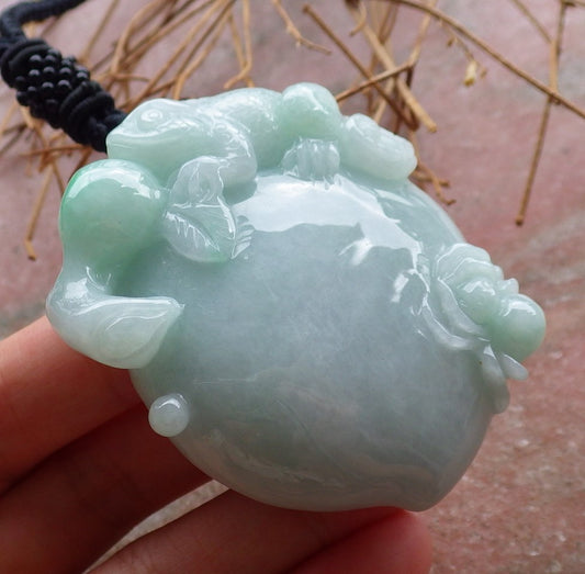 Certified Green Hand Carved Natural Myanmar Burma A Jade jadeite Dragon Lizard Spider Peach Pendant Necklace