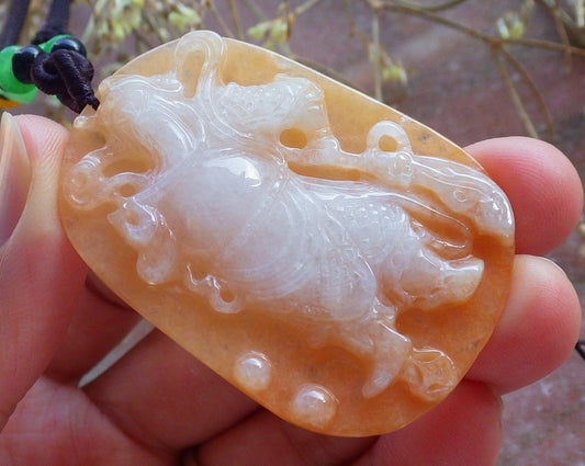 Certified Hand Carved Natural Burma A Jade jadeite Fight God Guan Gong God Guangyu Broadword Pendant Necklace