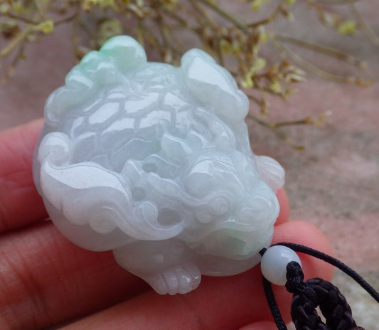 Certified Hand Carved Lavender Green Natural Myanmar Burma Grade A Jade jadeite Dragon Turtle Pendant Necklace