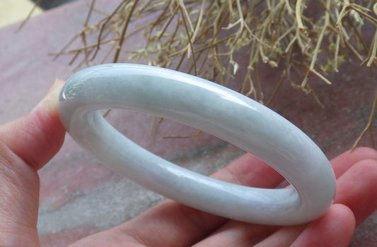 Certified Hand Carved Pale Green Natural Myanmar Burma Grade A JADE Jadeite Round Circle Bangle Bracelet 56 mm
