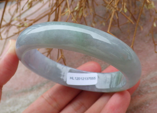 Certified Hand Carved Icy Green Lavender Natural Myanmar Burma Grade A JADE Jadeite Circle Bangle Bracelet 56mm
