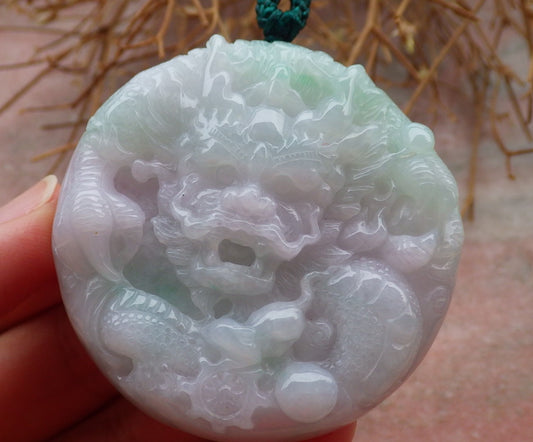 Certified Hand Carved Green Natural Myanmar Burma A Jade jadeite Circle Dragon Bead Beads Mouse Rat Pendant Necklace