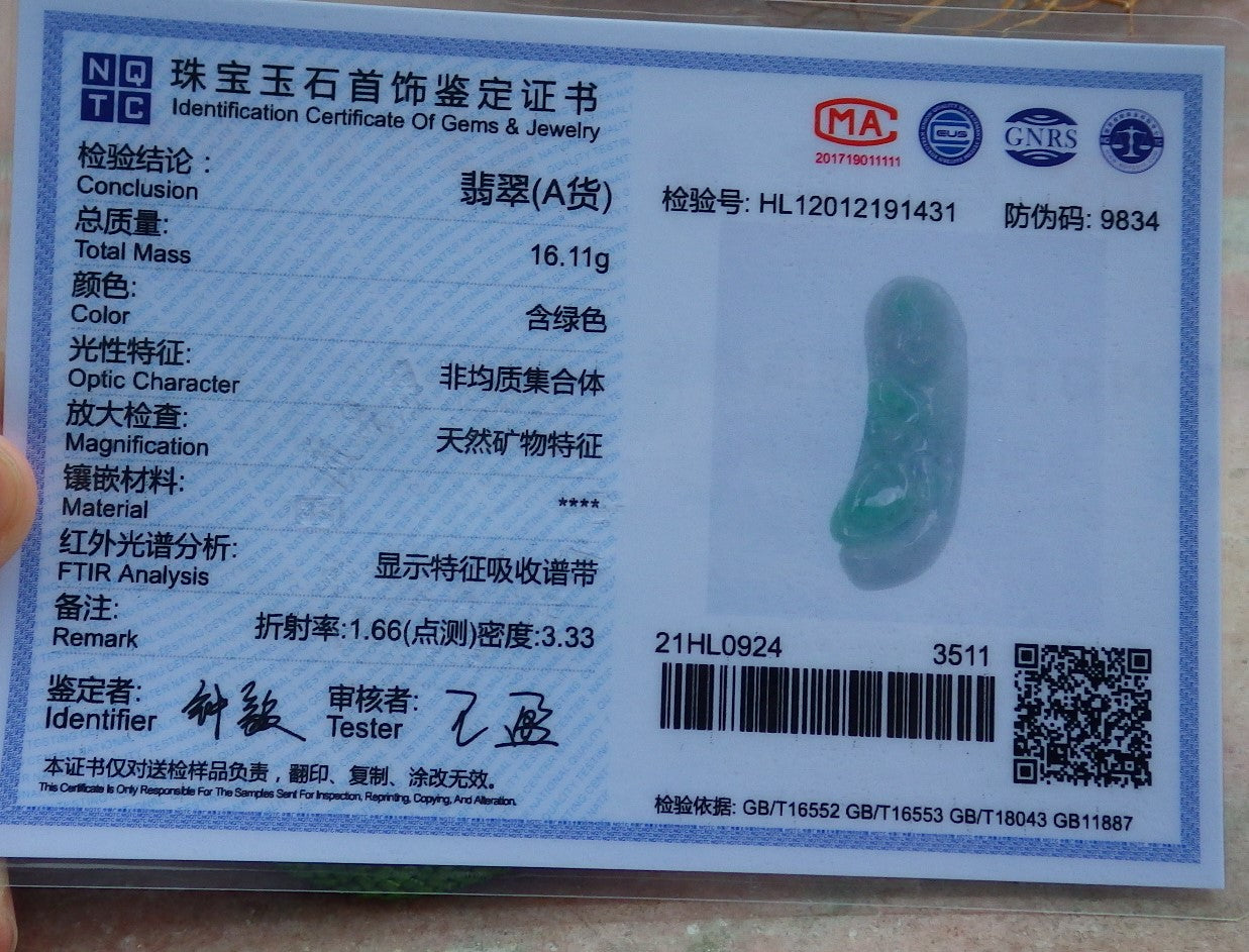 Certified Hand Carved Green Natural Burma A Jade jadeite Happy Buddha God Pendant Necklace