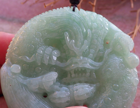 Certified Hand Carved Green Natural Burma A Jade jadeite Dragon Peanut Pendant Necklace