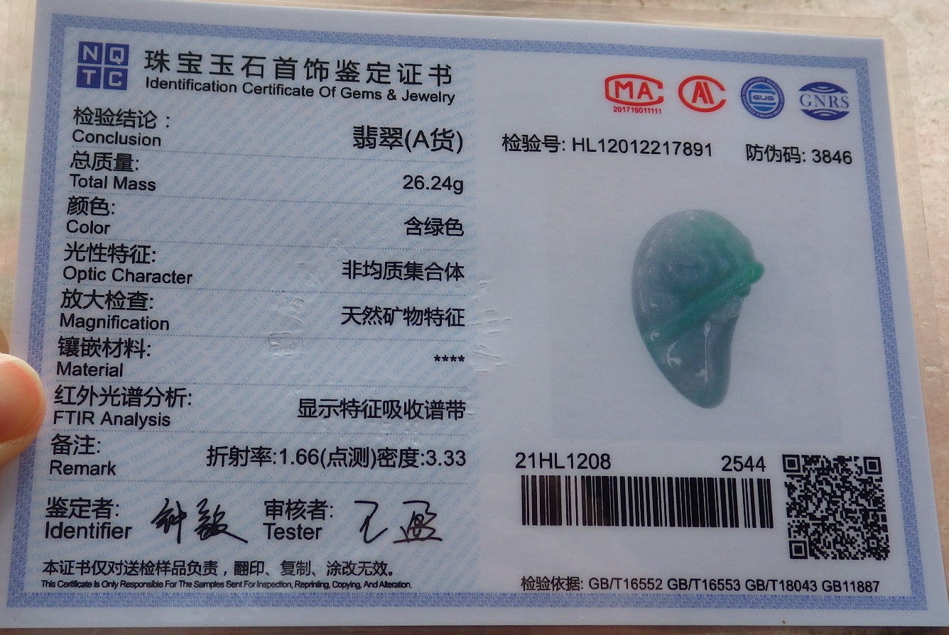 Certified Hand Carved Green Natural Myanmar Burma A Jade jadeite Happy Buddha God Bat Pendant Necklace