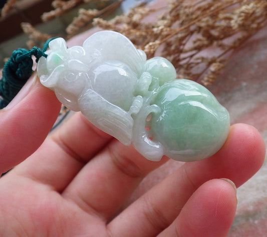 Certified Hand Carved Green Natural Myanmar Burma A Jade jadeite Owl Gourd Peach Ruyi Pendant Necklace