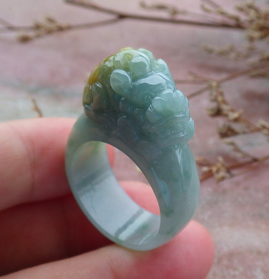 US 10.75 Certified Hand Carved Green Natural A JADE Jadeite Dragon Pi Xiu Ring