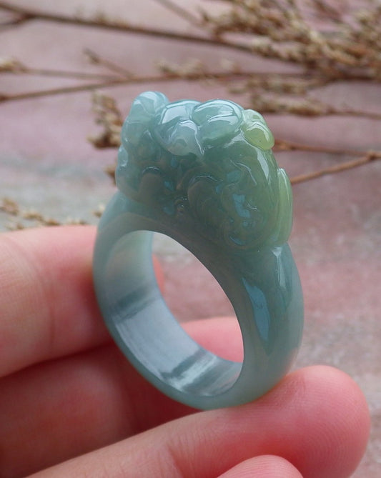 Certified Hand Carved Green Natural Myanmar Burma A JADE Jadeite Dragon Pi Xiu Ring US 11