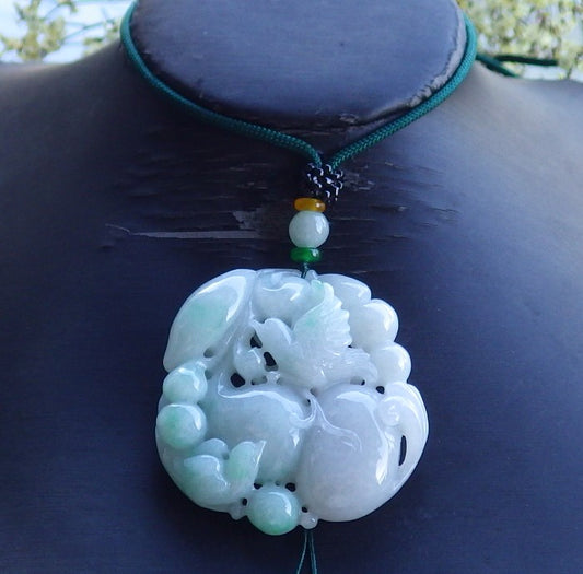 Certified Hand Carved Natural Myanmar Burma A Jade jadeite Mandarin Duck Bird Pendant Necklace
