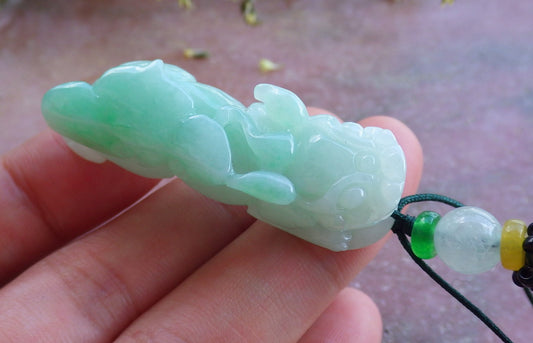 Certified Hand Carved Natural Myanmar Burma A Jade jadeite Dragon Pi Xiu Pendant Necklace