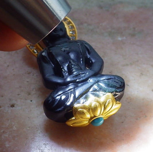 Certified Sterling Silver 925 Natural Burma A Hand Carved Black Green Jade Jadeite Guanyin Kwan Yin God Pendant Necklace with Chain