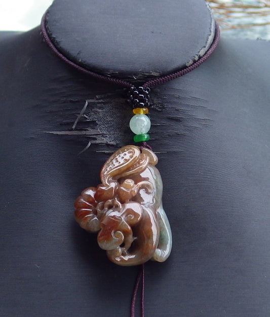 Certified Hand Carved Natural Myanmar Burma A Jade jadeite Butterfly Lotus Ginseng Pendant Necklace