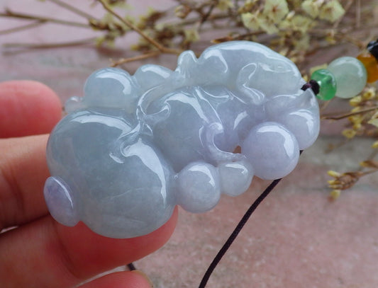 Certified Hand Carved Natural Myanmar Burma A Jade jadeite Frog Toad Gourd Lucky Amulet Pendant Necklace