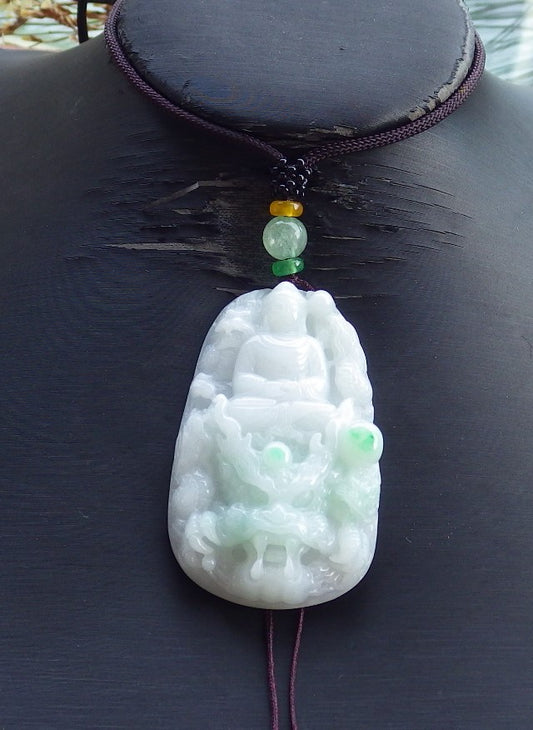 Certified Hand Carved Green Natural Myanmar Burma A Jade jadeite 9 Dragon Sakyamuni Buddha God Spit Bead Pendant Necklace