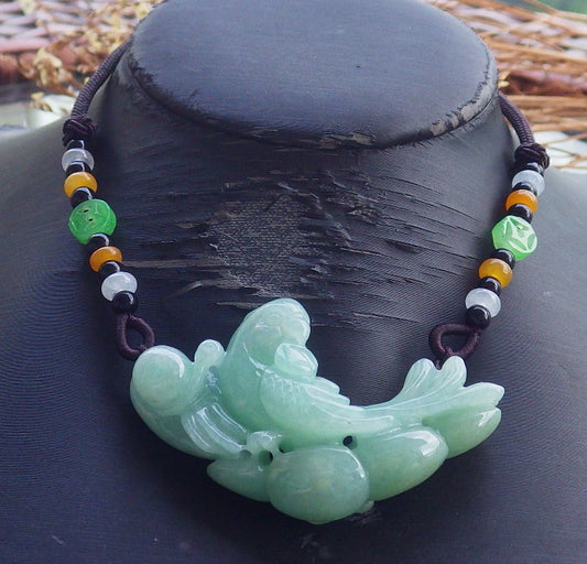 Certified Hand Carved Green Natural Myanmar Burma A Jade Jadeite Phoenix Snail Pendant Necklace