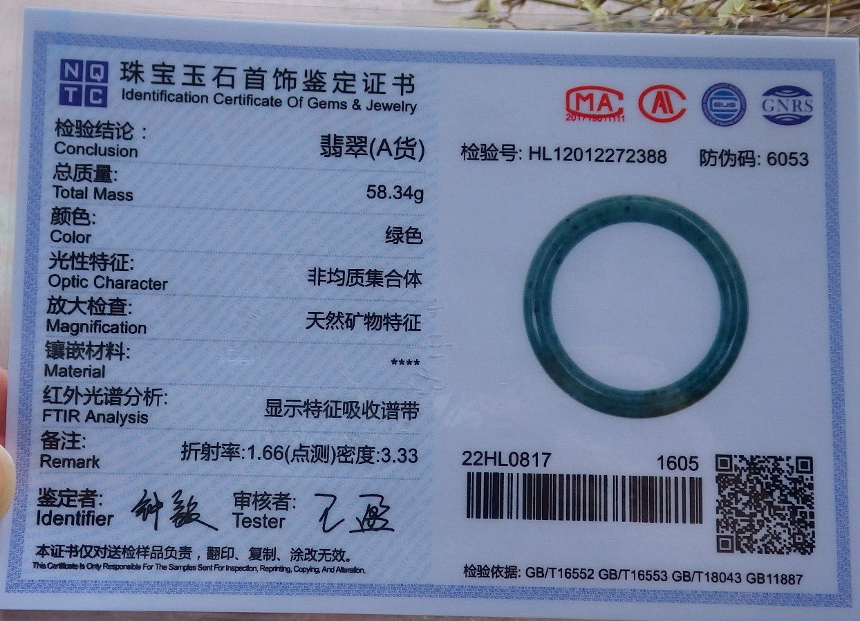 Certified Hand Carved Green Natural Myanmar Burma A JADE Jadeite Circle Bangle Bracelet 61mm