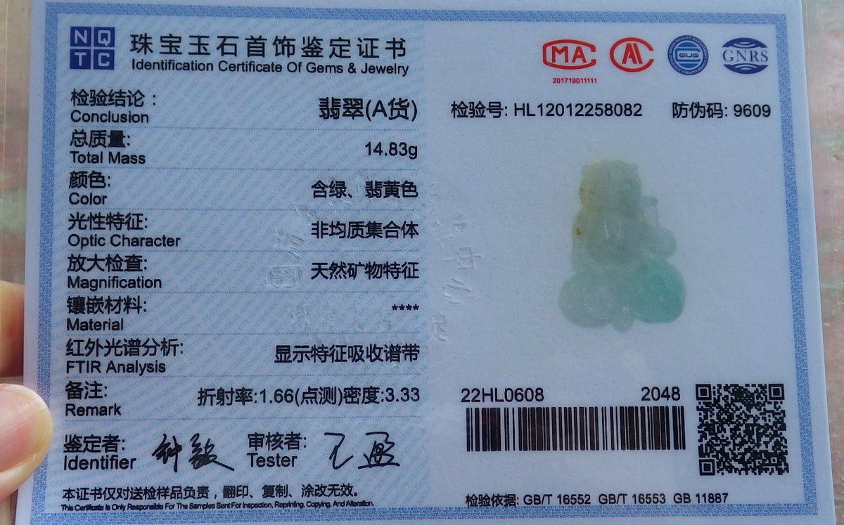 Certified Hand Carved Natural Myanmar Burma A Jade jadeite Owl Lotus Flower Ruyi Lucky Amulet Pendant Necklace