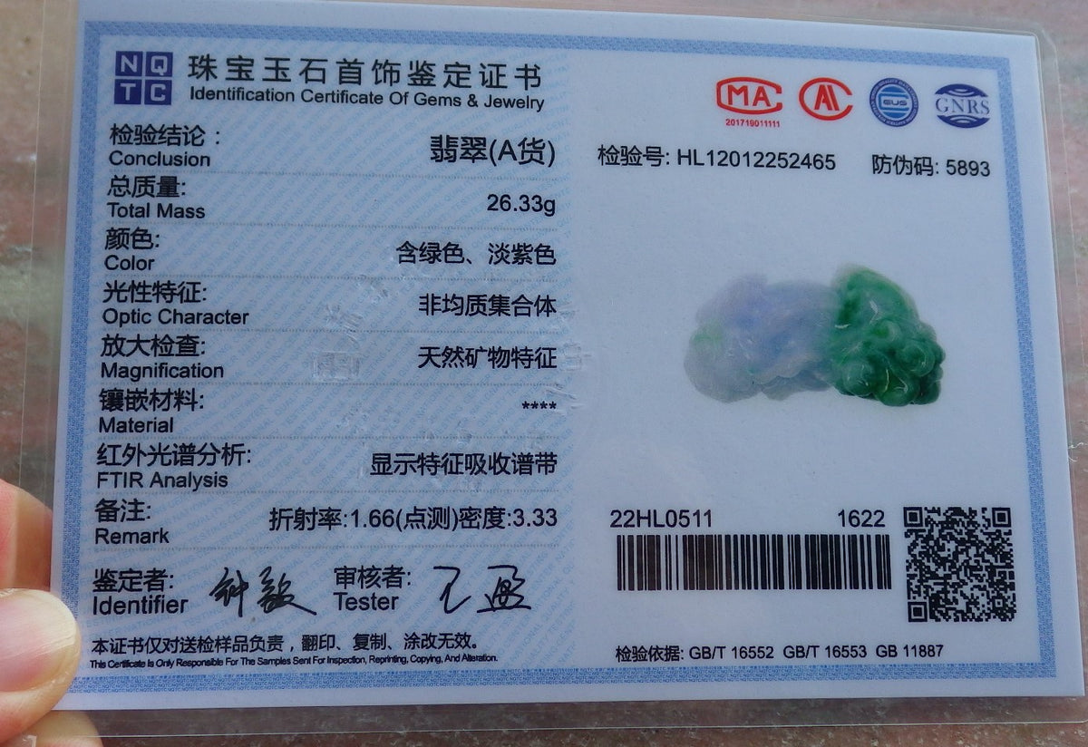 Certified Hand Carved Lavender Green Natural Myanmar Burma A Jade Jadeite Dragon Pi Xiu Pendant Necklace