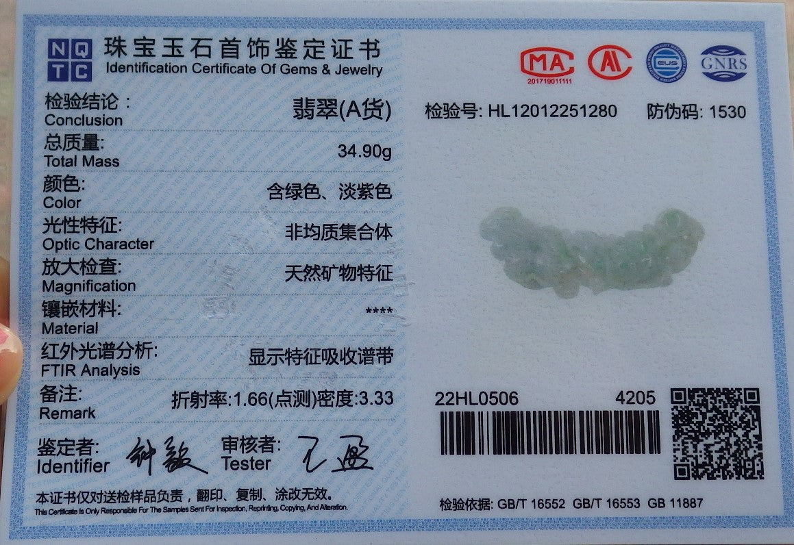 Certified Hand Carved Green Natural Myanmar Burma A Jade Jadeite Dragon Turtle Ruyi Pendant Necklace