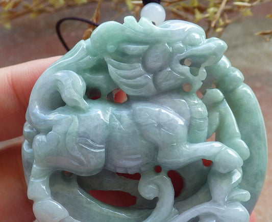 Certified Hand Carved Lavender Natural Myanmar Burma A Jade jadeite Dragon Kai Lun Pendant Necklace