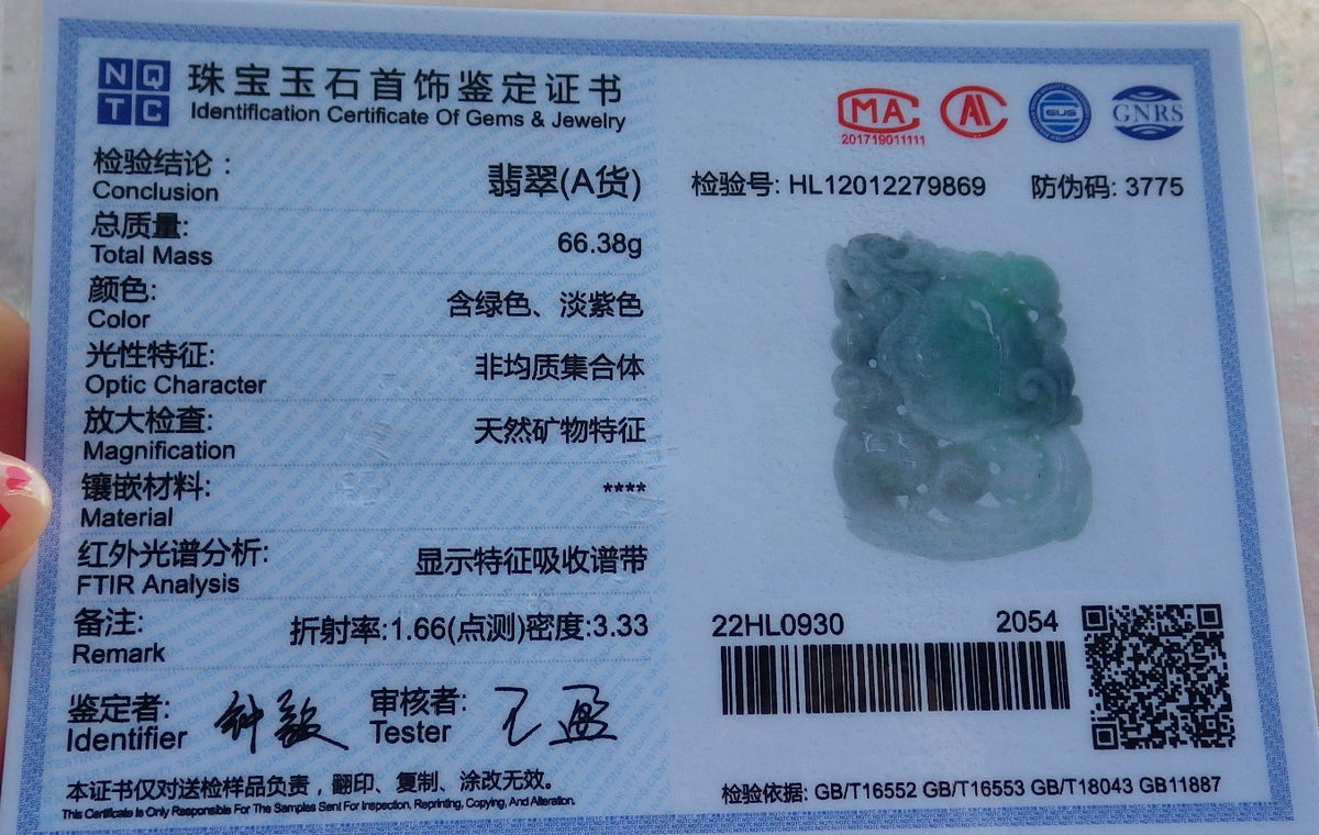 Certified Hand Carved Natural Myanmar Burma Grade A Jade jadeite Dragon Turtle Lucky Amulet Pendant Necklace