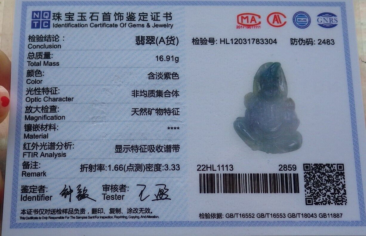 Certified Hand Carved Green Natural Myanmar Burma Grade A Jade jadeite Ji Kung Buddha God Pendant Necklace