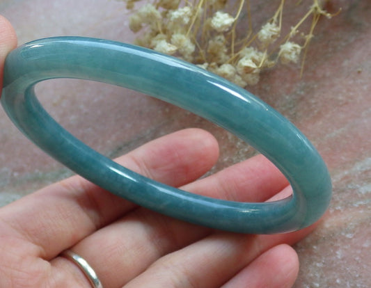 Certified Hand Carved Green Natural Myanmar Burma A JADE Jadeite Circle Bangle Bracelet 59mm