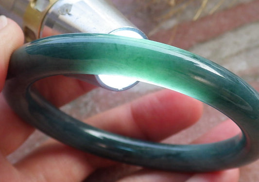 Certified Hand Carved Green Natural Myanmar Burma A JADE Circle Jadeite Bangle Bracelet 54mm