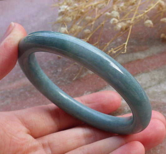 Certified Hand Carved Green Natural Myanmar Burma A JADE Circle Jadeite Bracelet Bangle 54mm