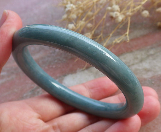 Certified Hand Carved Green Natural Myanmar Burma Grade A JADE Jadeite Circle Bangle Bracelet 57mm