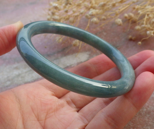 Certified Hand Carved Green 100% Natural Myanmar Burma Grade A JADE Jadeite Circle Bangle Bracelet 57mm
