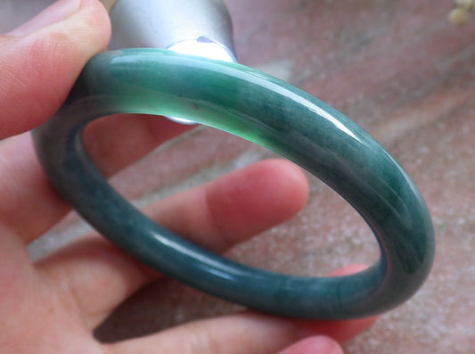 Certified Hand Carved Green Natural Myanmar Burma Grade A JADE Jadeite Circle Bangle Bracelet 57mm
