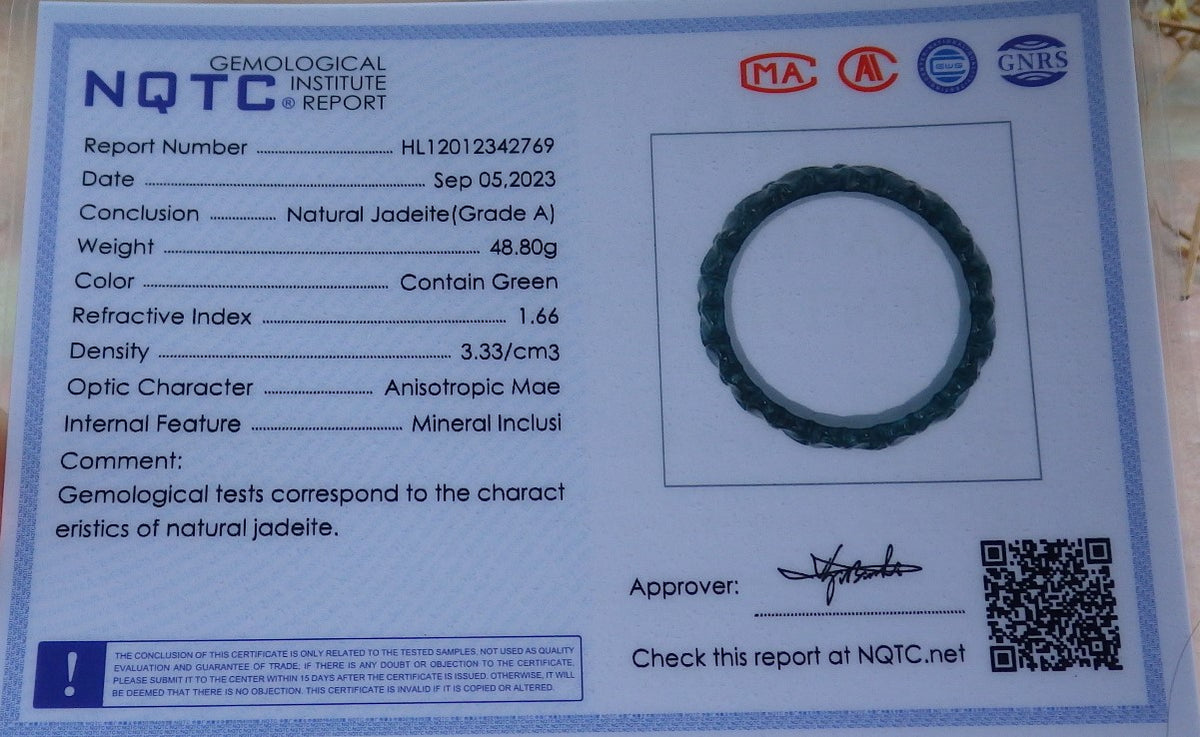 56mm Certified Hand Carved Natural A JADE Jadeite Rose Flower Circle Bangle Bracelet