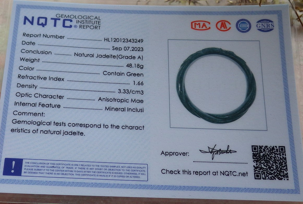 55mm Certified Hand Carved Blue Water Green Natural A JADE Jadeite Rose Flower Knotted Circle Bangle Bracelet