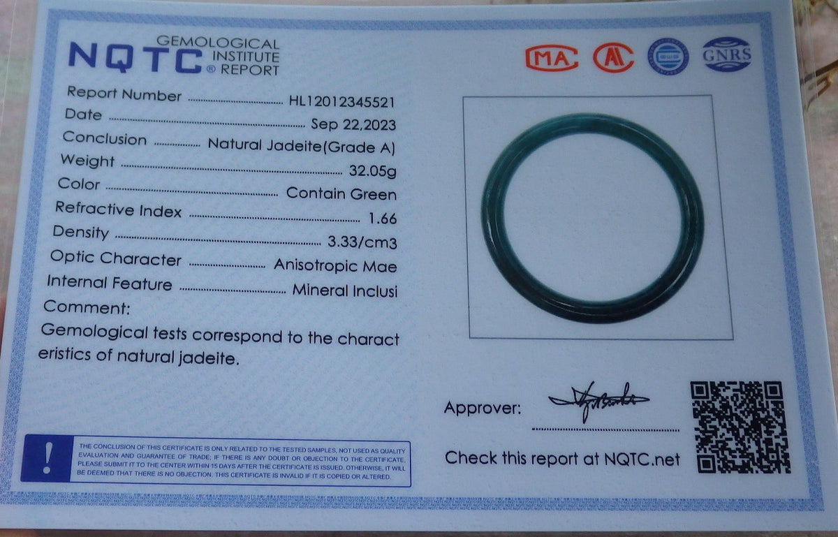 58mm Certified Hand Carved Green Natural Grade A JADE Jadeite Circle Bangle Bracelet
