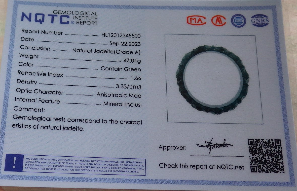 55mm Certified Hand Carved Green Natural Grade A JADE Jadeite Flower Bangle Bracelet