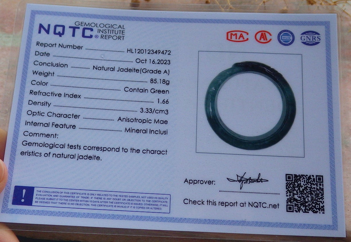 60mm Certified Hand Carved Natural A JADE Jadeite Dragon Fish Circle Bangle Bracelet