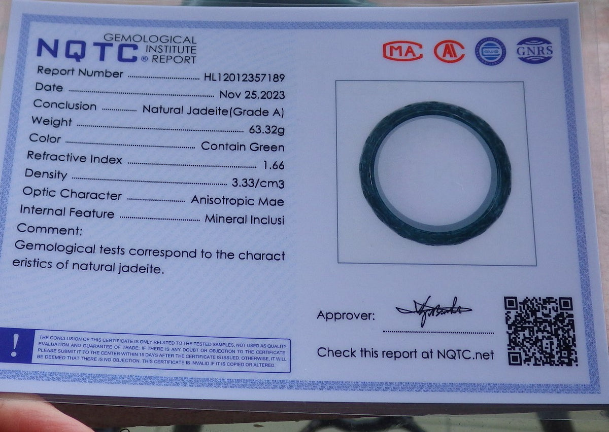 57mm Certified Hand Carved Blue Water Green Natural A JADE Jadeite Coin Circle Bangle Bracelet