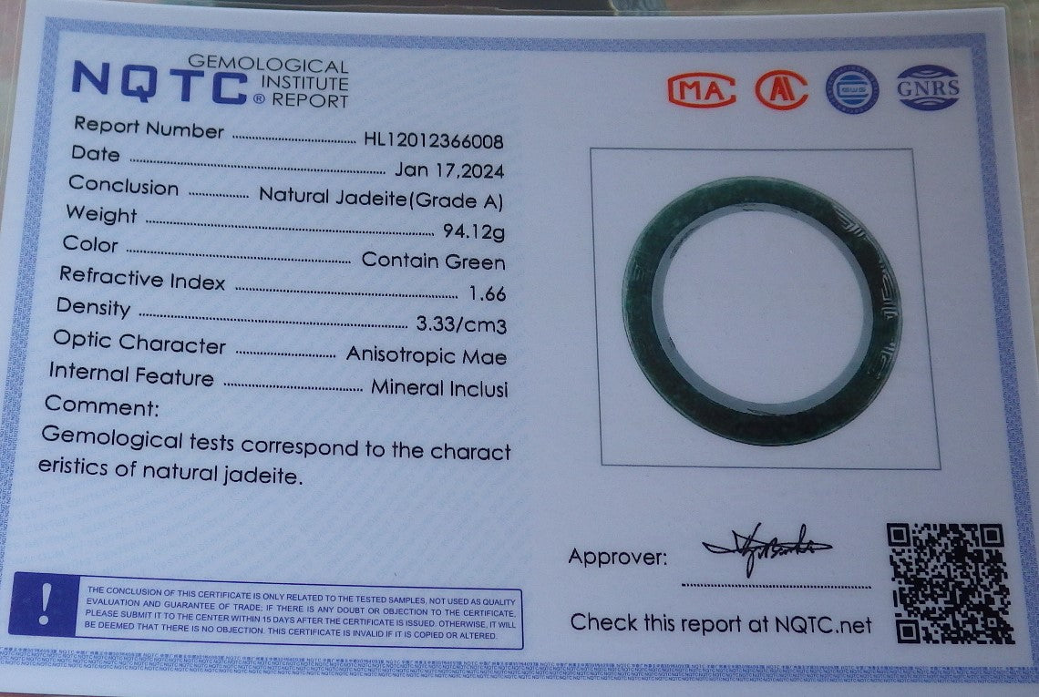 63mm Certified Hand Carved Blue Water Green Natural A JADE Jadeite Dragon Phoenix Circle Bangle Bracelet