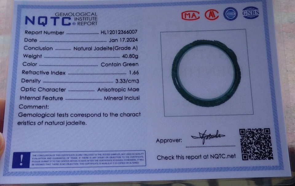 60mm Certified Hand Carved A JADE Jadeite Fish Lotus Flower Circle Bangle Bracelet