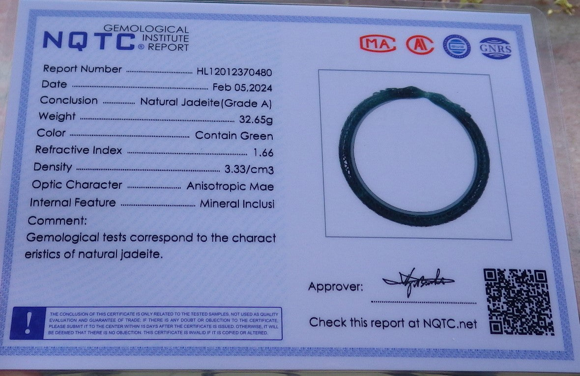 61mm Certified Hand Carved Natural Grade A JADE Jadeite Round Circle Snake Bangle Bracelet