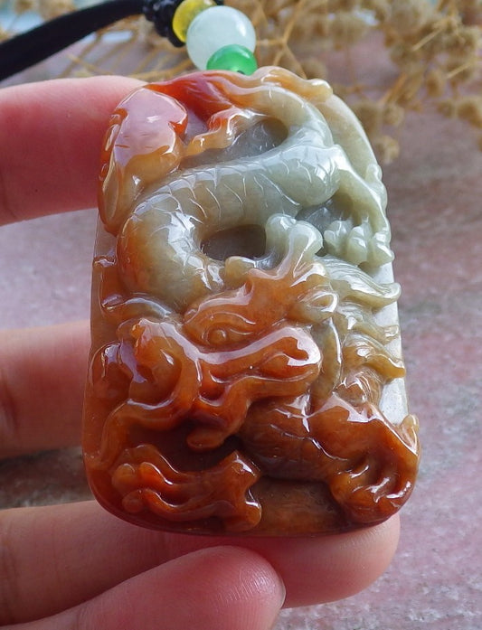 Certified Hand Carved Natural Green Myanmar Burma A Jade jadeite Dragon Pi Xiu Ruyi Bat Lotus Flower Pendant Necklace
