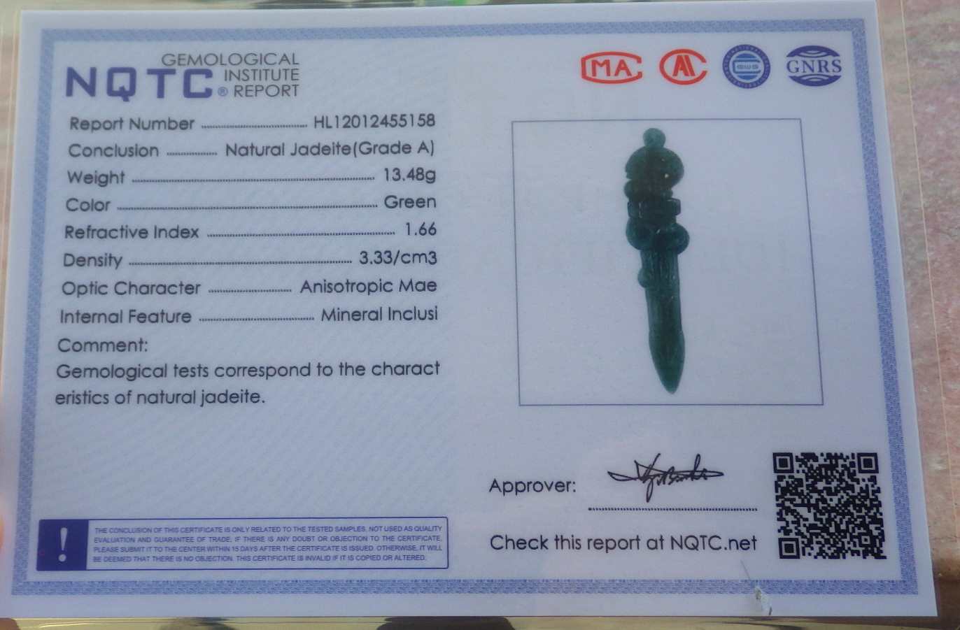 Certified Hand Carved Natural Myanmar Burma A Jade Jadeite Dragon Sword Pendant Necklace
