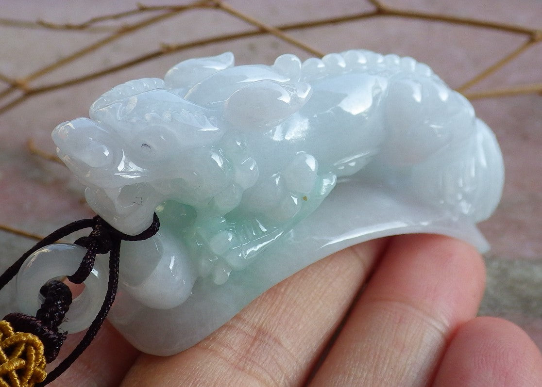 Certified Hand Carved Green 100% Natural Myanmar Burma A Jade offers jadeite Dragon Ruyi Pendant Necklace