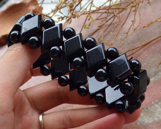 Certified Hand Carved Black Green 100% Natural Myanmar Burma A Jade Jadeite Beads Bracelet 20mm ( It can Adjust from 7-8 Inchs )