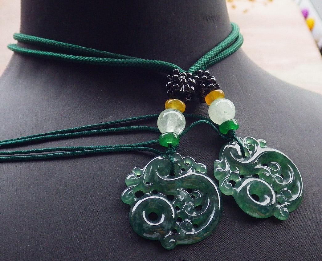 Certified Hand Carved Natural Grade A Jade jadeite Ring and Pendant